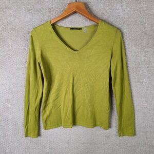 Tahari Sweater Womens Small Green V Neck Long Sleeve Lightweight Top Rayon Blend